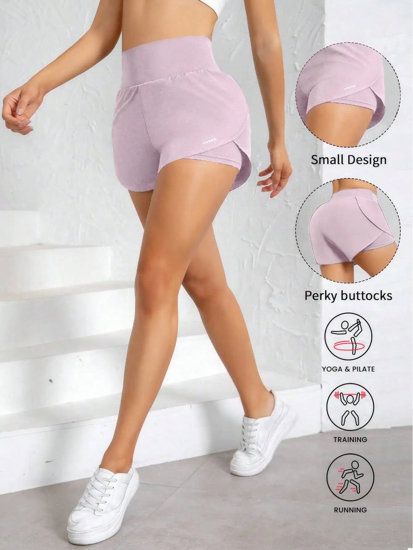 2-In-1 Women's Sports Yoga Shorts, High Waist Comfortable Fit, Loose Running Fitness Shorts, Breathable Quick-Dry Fabric, Sports Style
