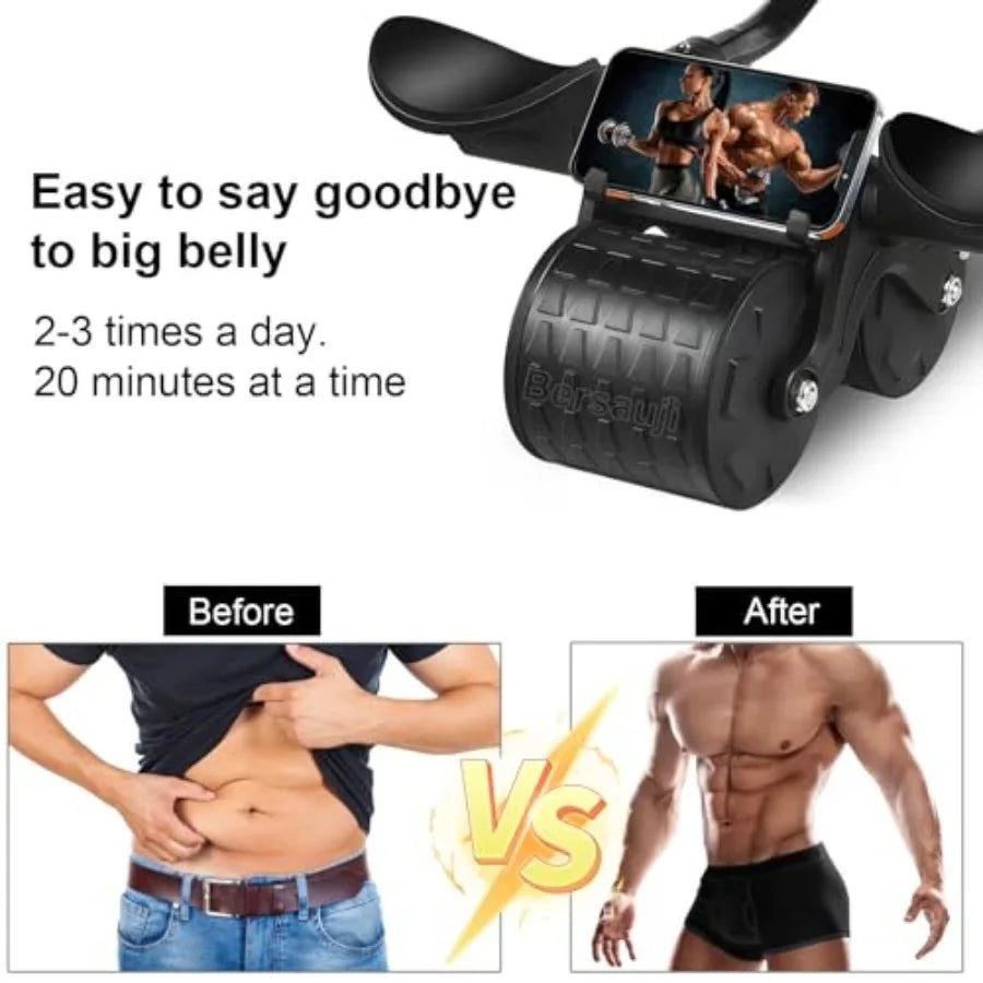 2026 Upgraded Ab Roller Wheel with Knee Mat andTimer - Automatic Rebound Abdominal Wheel with Elbow Support, Abs Workout Equipm