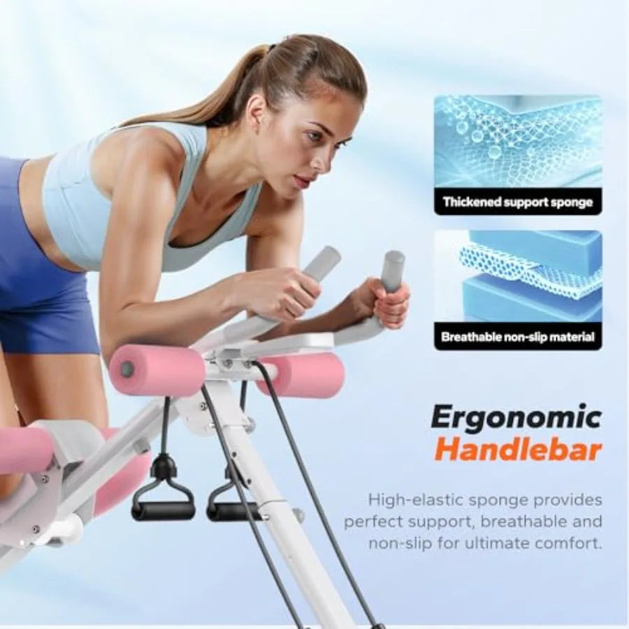 Home gym ab machine: adjustable foldable abdominal trainer with knee protection black steel frame for effective stomach workout