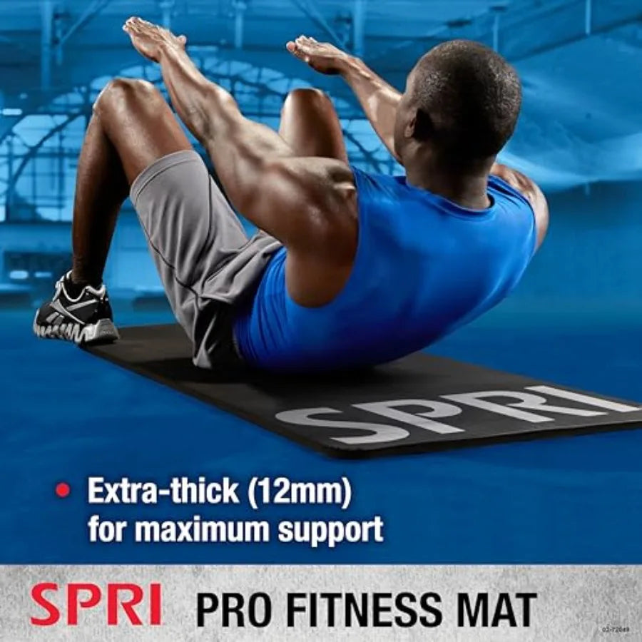 12mm Pro Fitness Matt - Thick Exercise Mat for Floor Workouts Sit-Ups Push-Ups Stretching Toning and General Fitness - Non-Slip