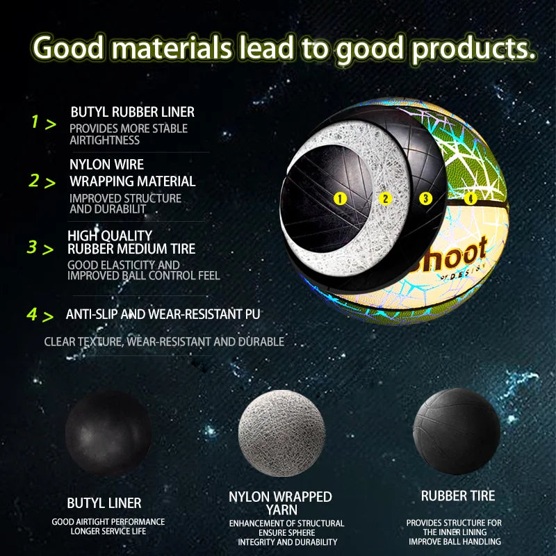 2026 Dark-Glowing Holographic Basketball - Light-Up Luminous Basketball for Outdoor Training And Nighttime Games