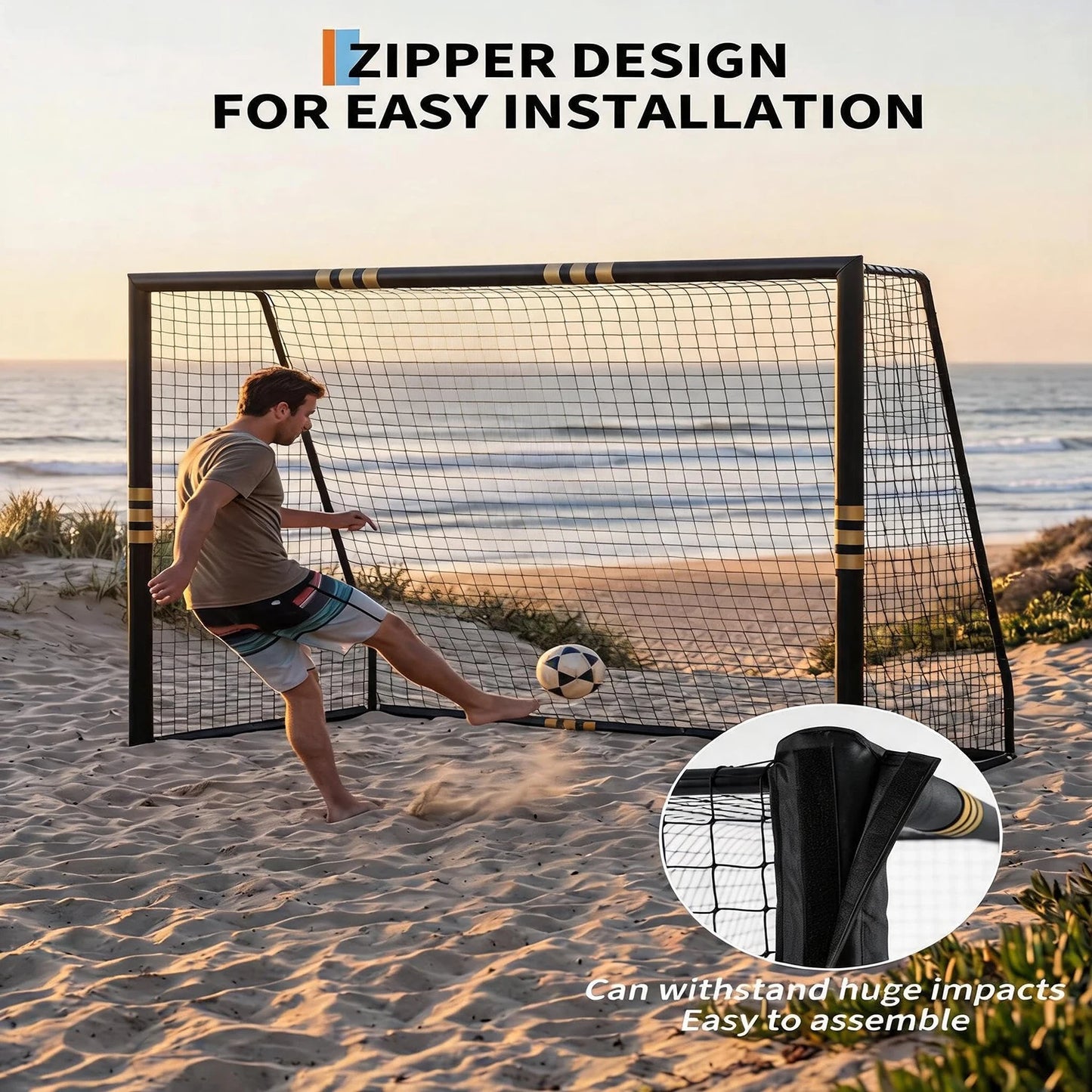 10x6.5FT Soccer Goal For Backyard Heavy Duty Galvanized Steel Soccer Net With Foam Padded Posts Ground Stakes Velcro Outdoor Training