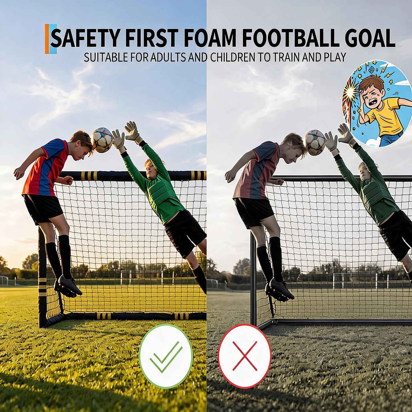 10x6.5FT Soccer Goal For Backyard Heavy Duty Galvanized Steel Soccer Net With Foam Padded Posts Ground Stakes Velcro Outdoor Training