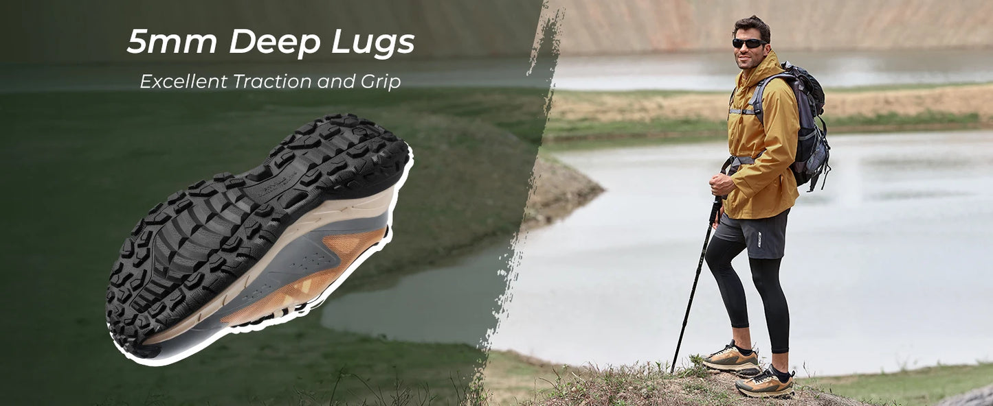 Fittington Wide Shoes For Men.  Breathable Mesh Upper Sneakers Non-Slip Trekking Hiking Walking Shoes With High Arch Support