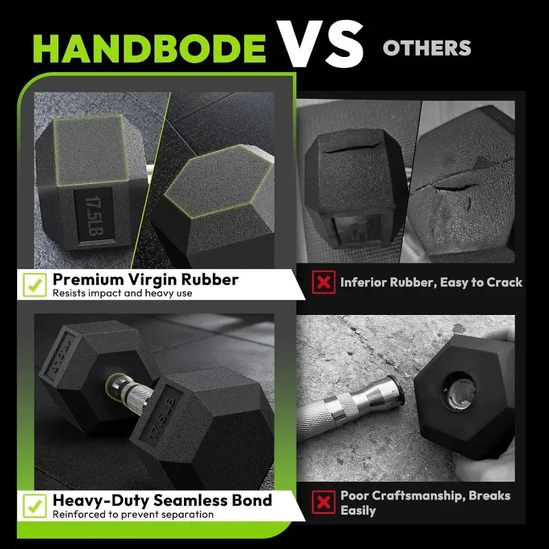 HANDBODE Rubber Coated Hex Dumbbell Set with A-Frame Rack, 100 lb - 550 lb Multiple Options Weight, Hexagon Non