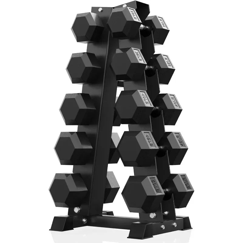 PAPABABE Hex Dumbbell Sets with Rack, 60-550lb Rubber Coated Dumbbell Weight Set and Storage Rack, Multiple