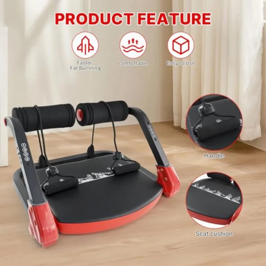 Home ab workout equipment: steel frame ab crunch machine with 4-level resistance bands black color 330 lbs weight capacity