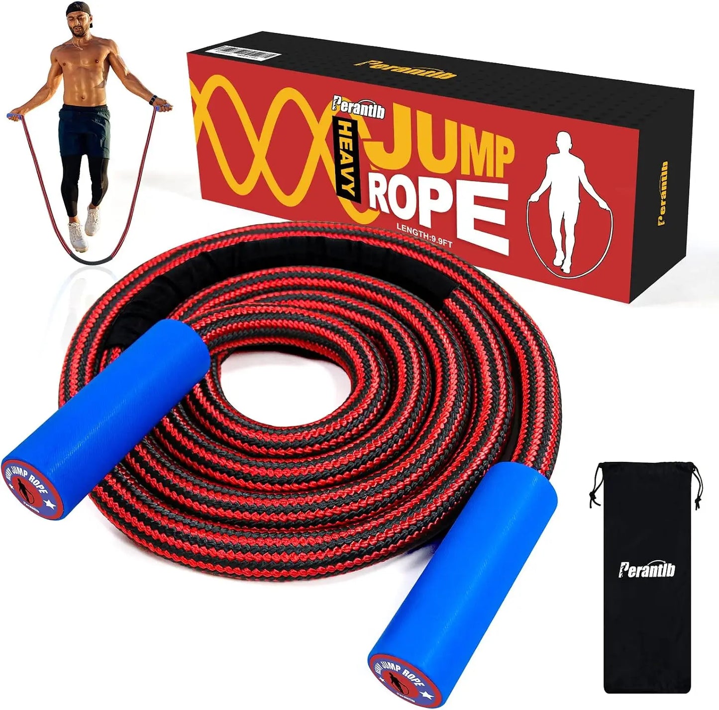Weighted Jump Rope 1 Inch 3LB Heavy Battle Rope with 360° Rotation Handle for Men Women Fitness Exercise
