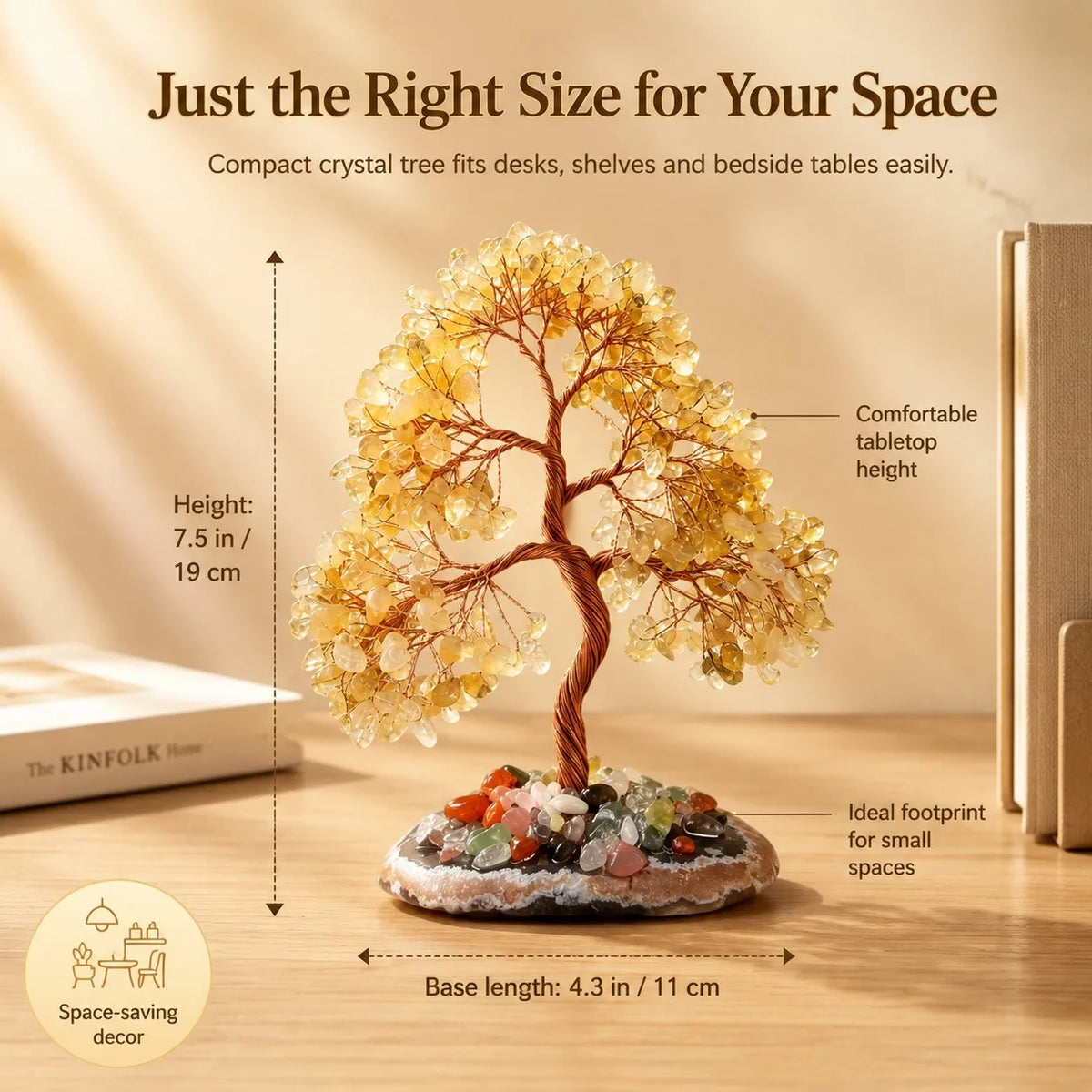 Natural high-quality yellow agate bottom crystal wealth tree, Bohemian style, suitable for home, office, living room desktop decoration, housewarming gifts, exclusive to crystal collectors