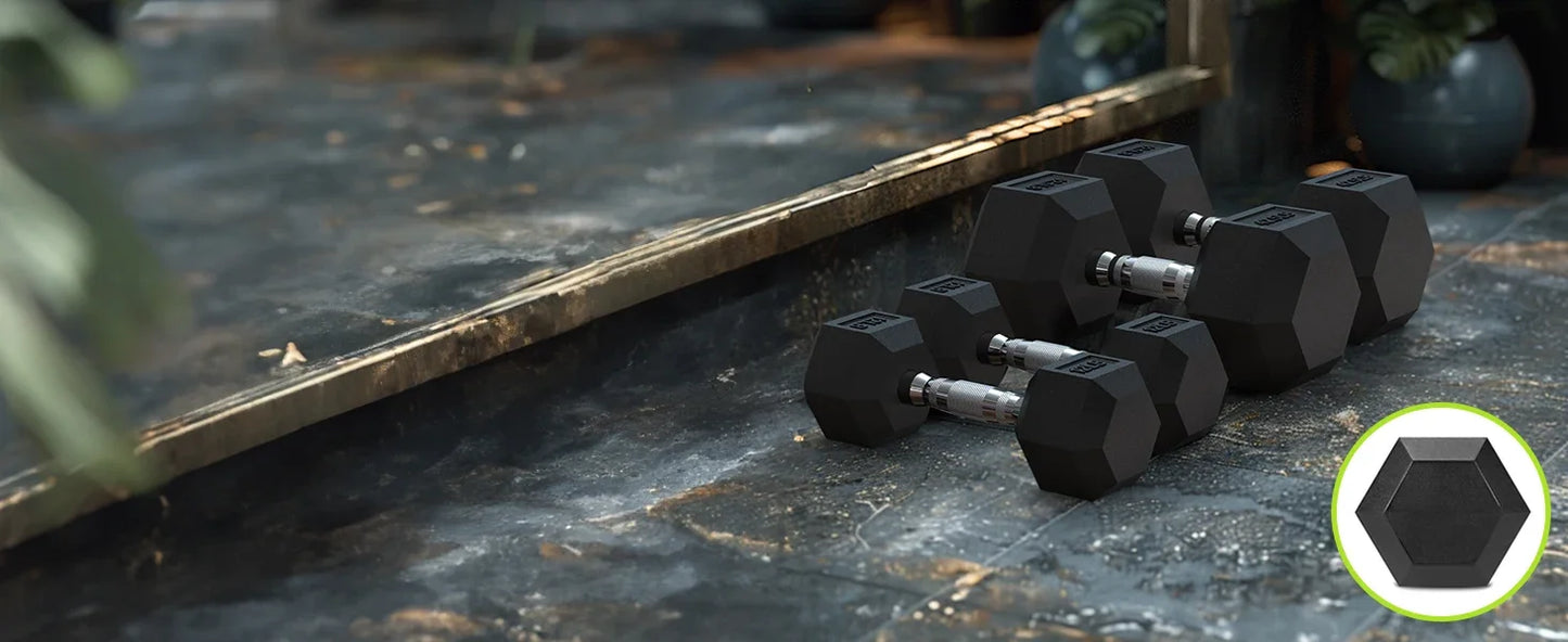 HANDBODE Rubber Coated Hex Dumbbell Set with A-Frame Rack, 100 lb - 550 lb Multiple Options Weight, Hexagon Non