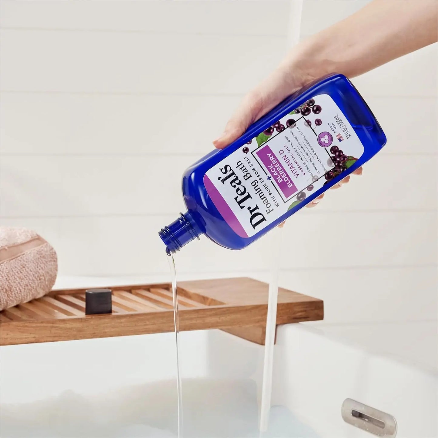 Foaming Bath with Pure Epsom Salt, Black Elderberry & Vitamin D, 34 fl oz (Pack of 2) - Relaxing & Mood Boosting