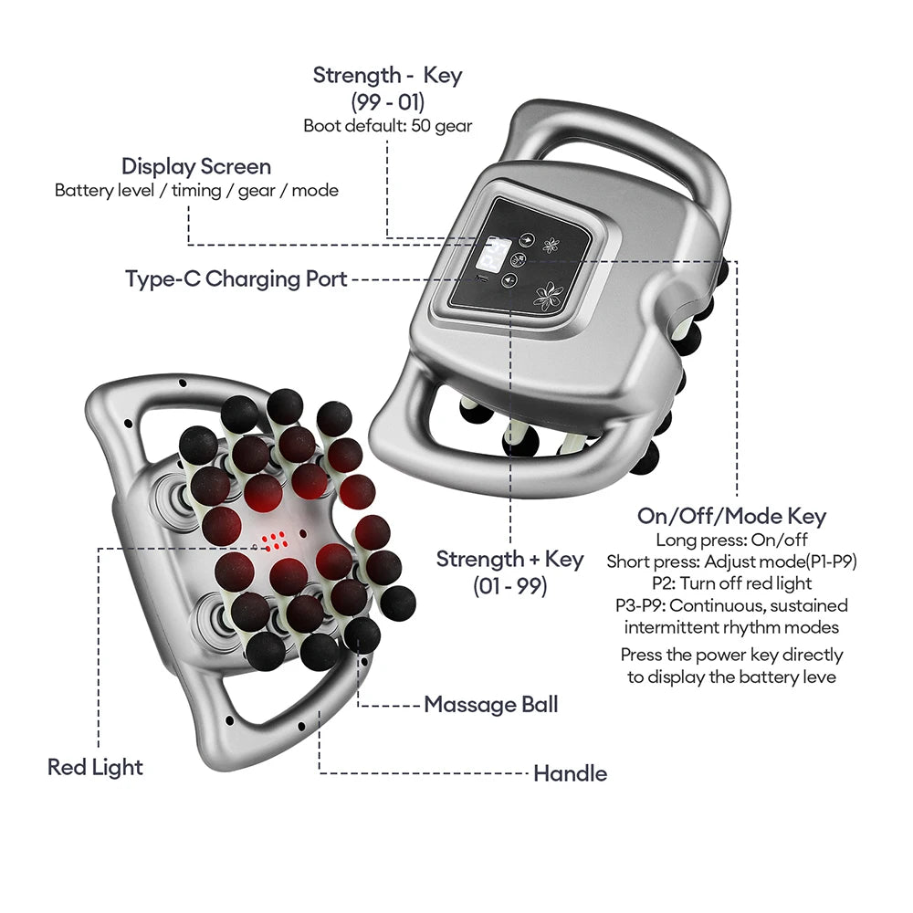 18/24 Heads Fascia Gun Red Light Deep Tissue Muscle Massager Wireless Massage Gun for Back Waist Leg Body Muscle Relaxation Home Gym