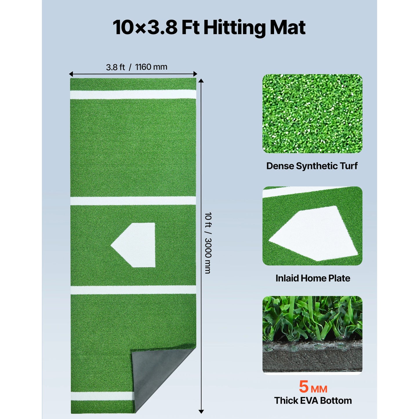 SucceBuy 10x3.8 ft/12x6 ft Baseball Hitting Turf Mat Softball Batting Practice Equipment with Home Plate Portable for Outdoor