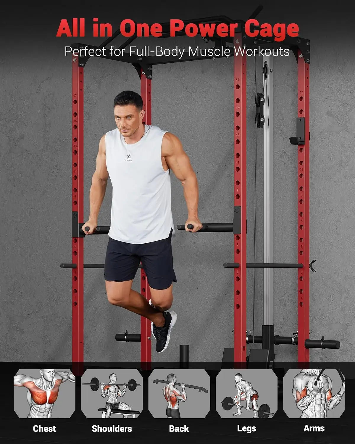 Power Cage for Home Gym with Pulley System, Power Rack & Squat Rack for Strength Training
