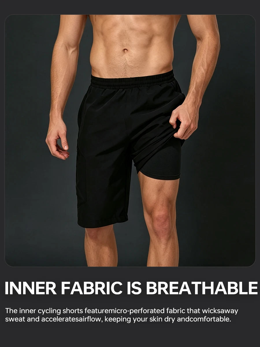 X-TIGER 2 in 1 Cycling Shorts Double Layer Loose Casual MTB Padded Shorts Waterproof Wearproof For Mountain Off-road Urban Commute Daily Wear