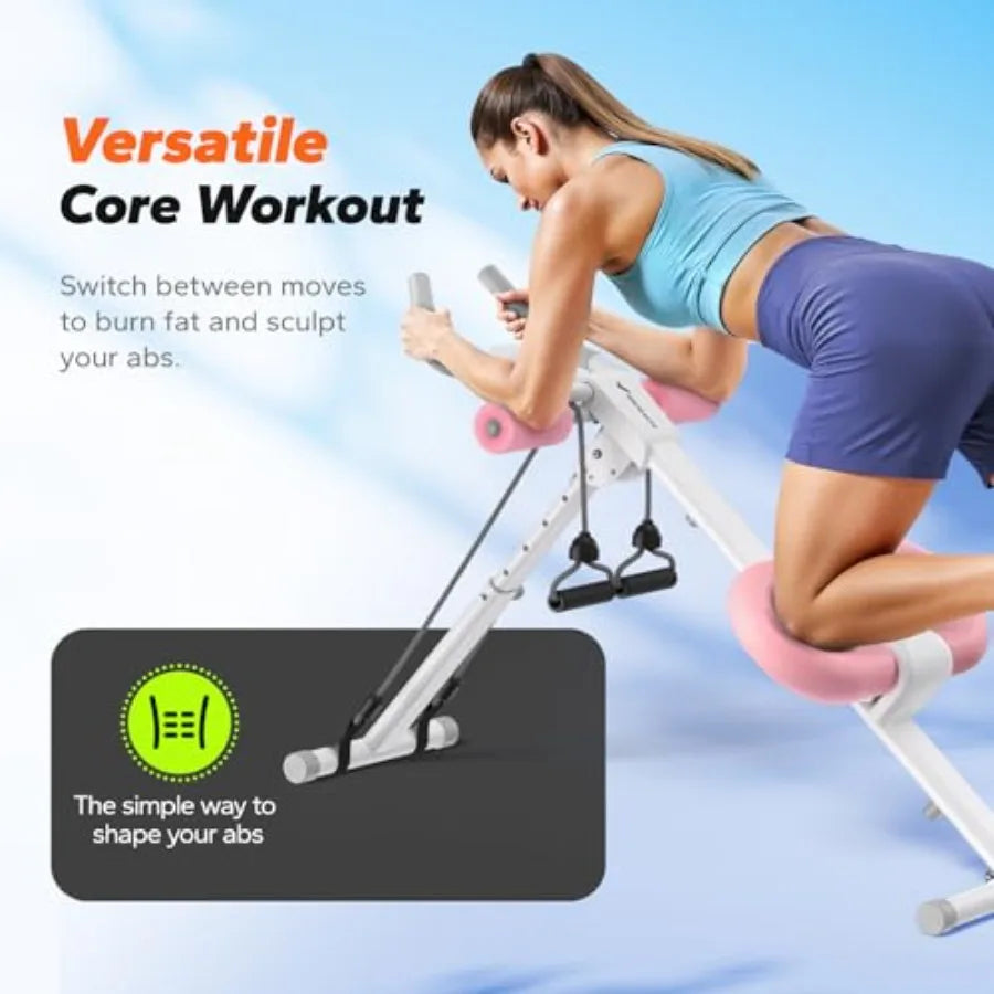 Home gym ab machine: adjustable foldable abdominal trainer with knee protection black steel frame for effective stomach workout
