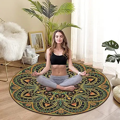 Large Round Yoga Mat 4.6'X3.5mm for Exercise Premium Extra Thick, Ultra Comfortable, Non Slip, Meditation Mat