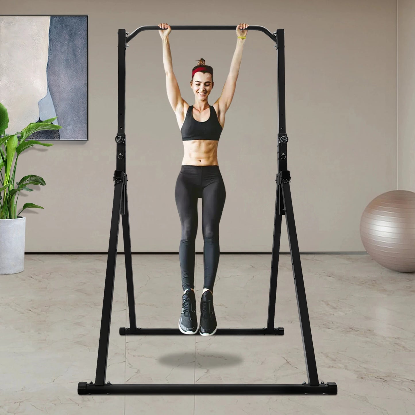 Foldable Pull Up Bar, Power Tower Dip Station, Adjustable Height Multifunction Fitness Training Equipment 440LBS