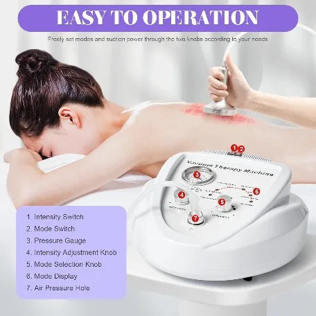Salon Vacuum Cupping Massage Machine With 30 Multi-spec Cups 3 Separate Hoses 6 Adjustable Modes Max 70cmHg Strong Suction Relieve Back Pain Fat Reduction Anti-cellulite Body Shaping Spa Beauty Equipment