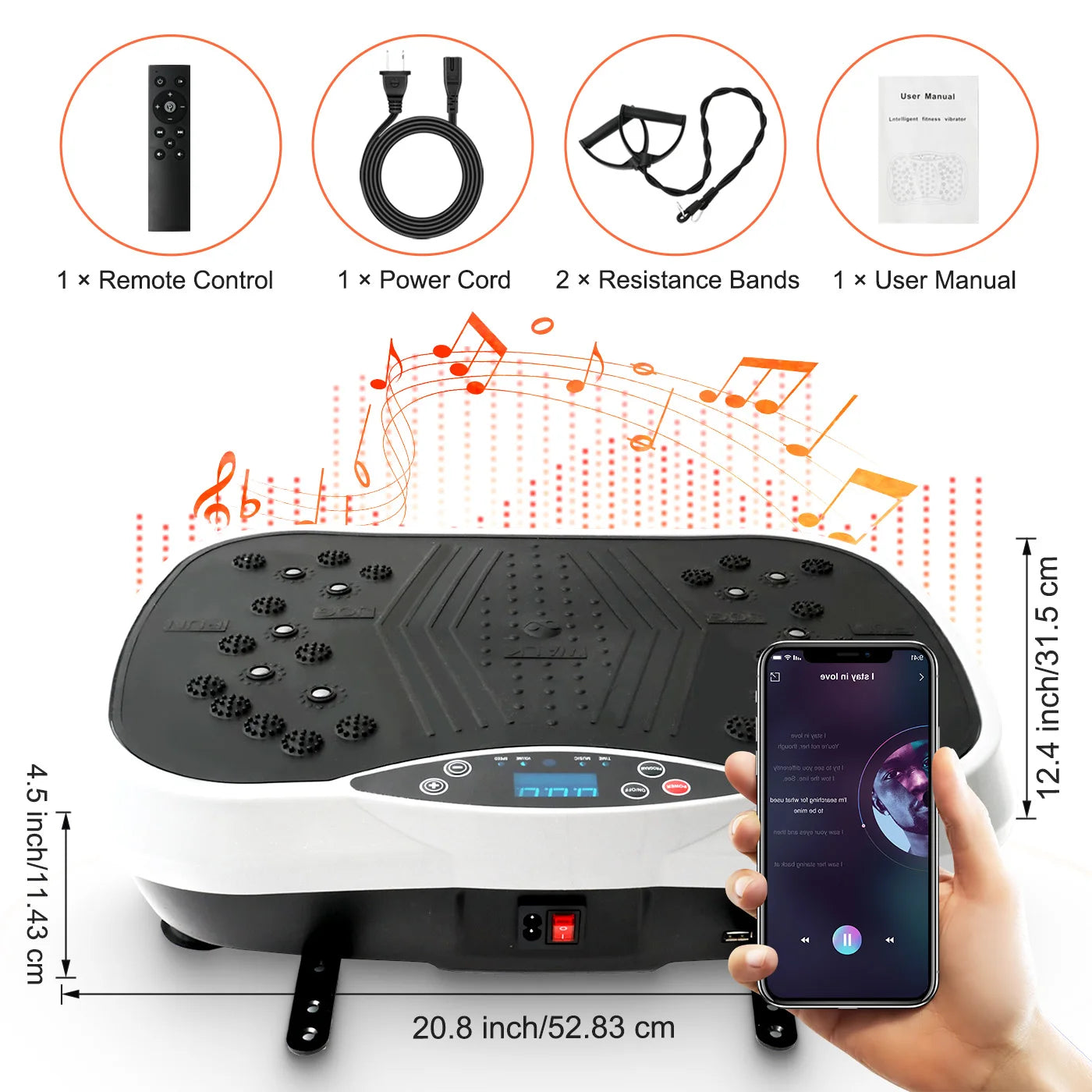 Vibration Plate Exercise Machine Portable Fat-Burning Machine Weight Loss 220 lbs Full-Body Workout Shaker BT Remote Control