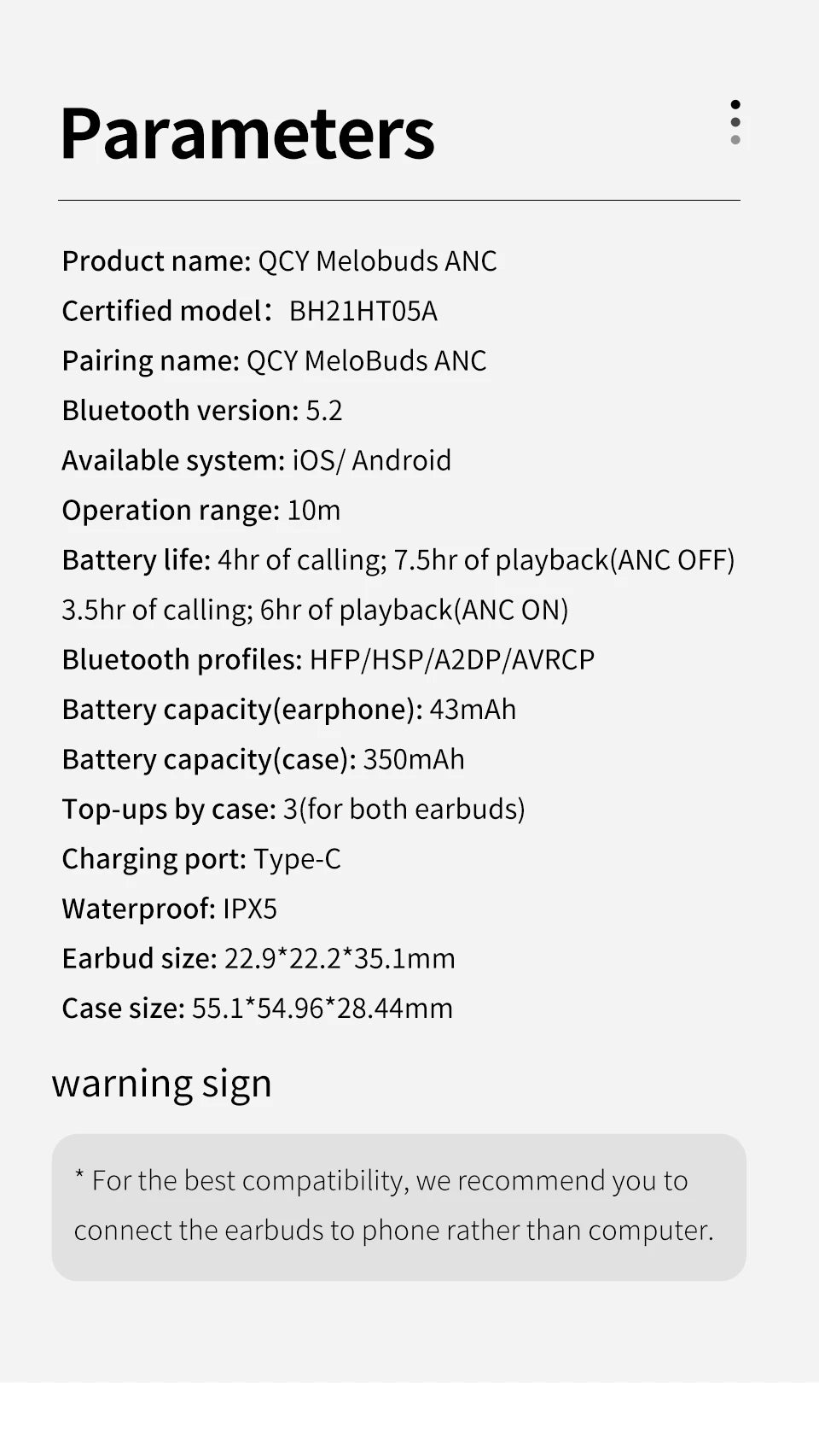 QCY HT05 MeloBuds ANC Wireless Earphone 40dB Noise Cancelling Bluetooth 5.2 Headphone 6 Mic ENC HD Call Earbud Transparency Mode