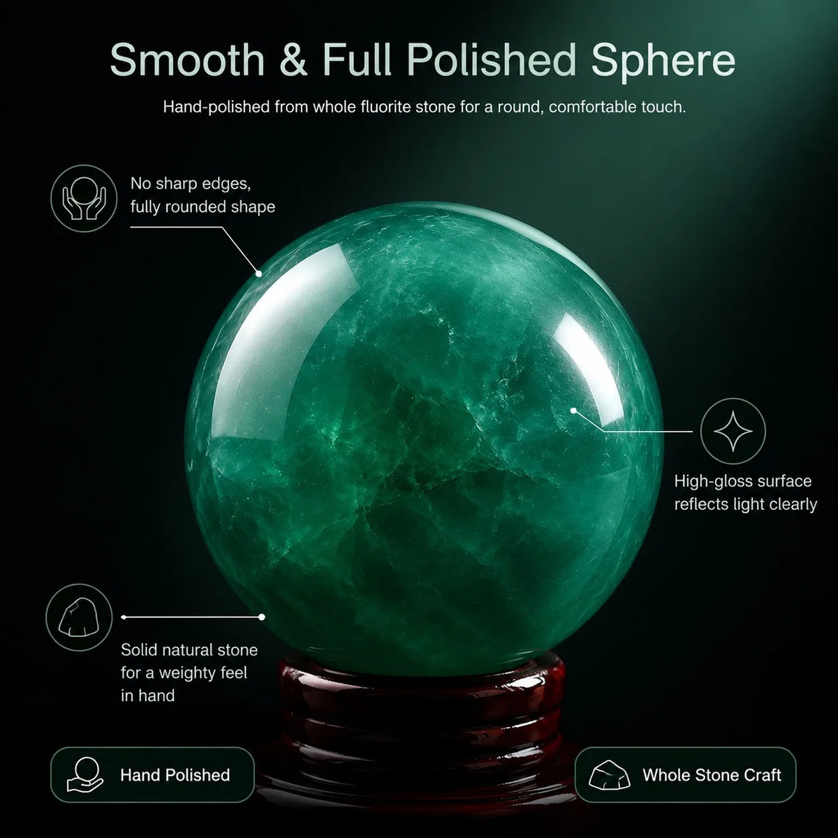 1 polished natural fluorite crystal ball, random style, suitable for home and office decoration, holiday gifts, decorative balls, modern decorations, high-quality fluorite crystal, elegant display