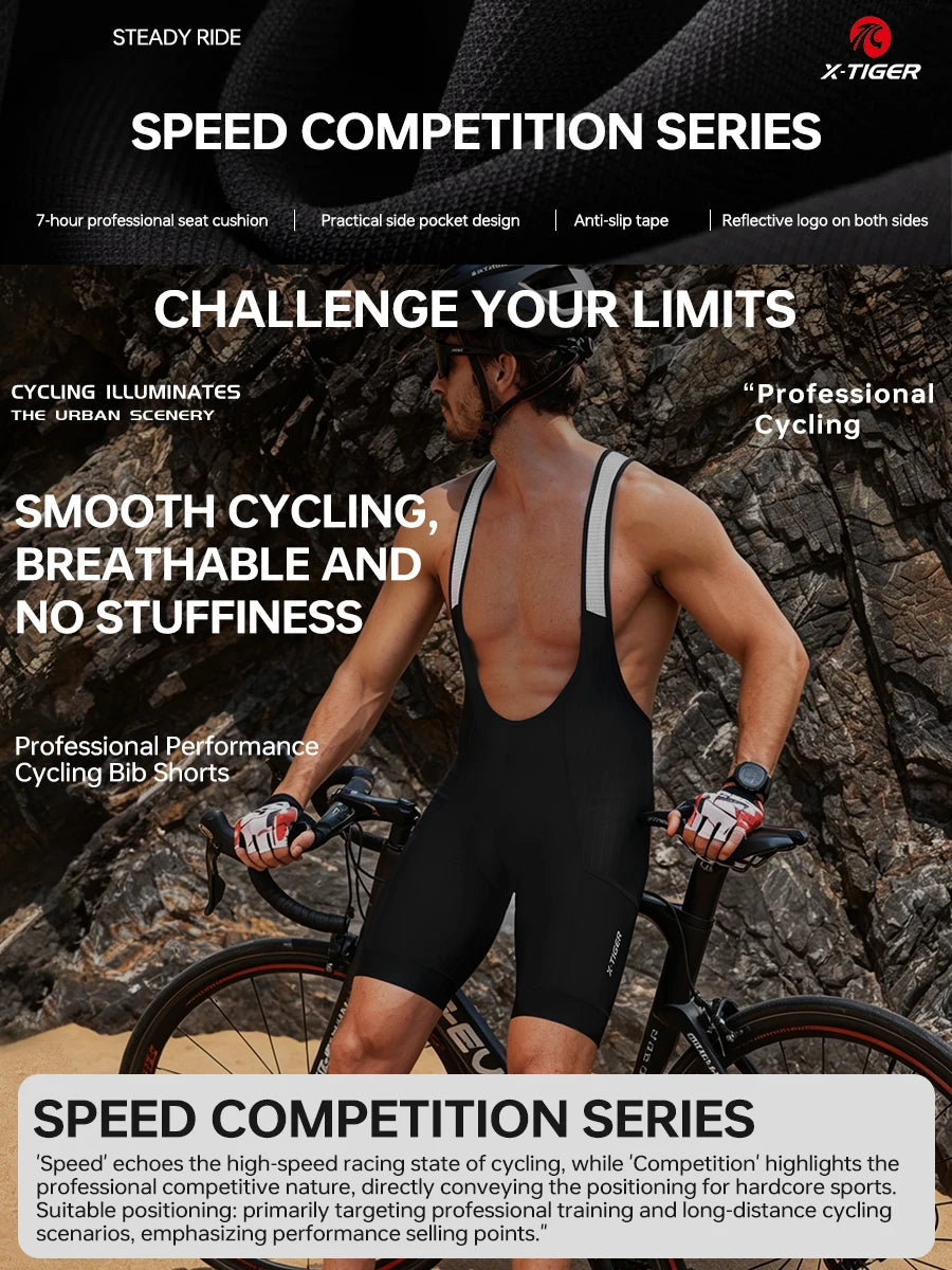 X-TIGER Cycling Bib Shorts Man 7-hour Racing Foam Cushion 2026 Summer Brown Biking Shorts Hommes MTB Long-Distance Training Clothing With Pockets