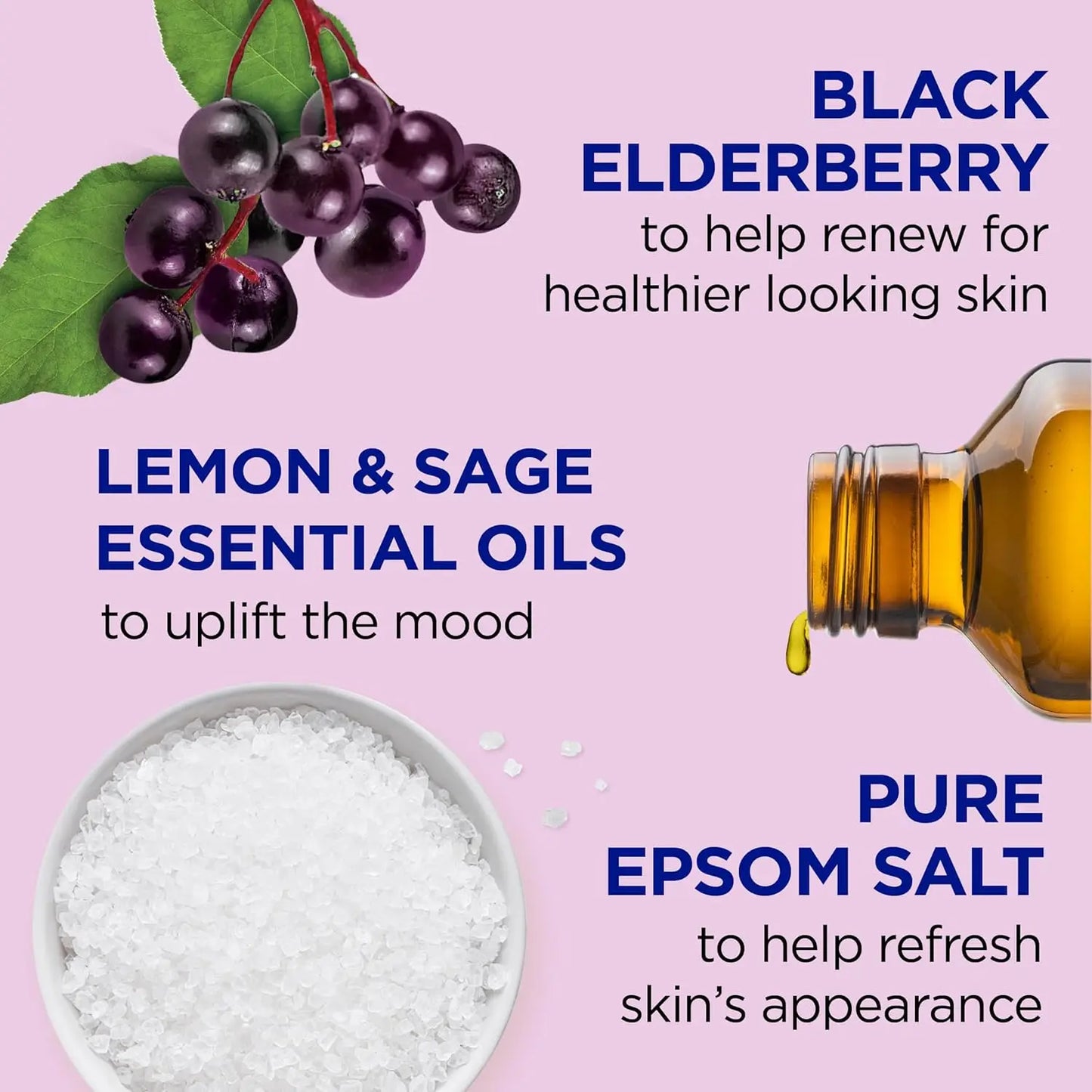 Foaming Bath with Pure Epsom Salt, Black Elderberry & Vitamin D, 34 fl oz (Pack of 2) - Relaxing & Mood Boosting