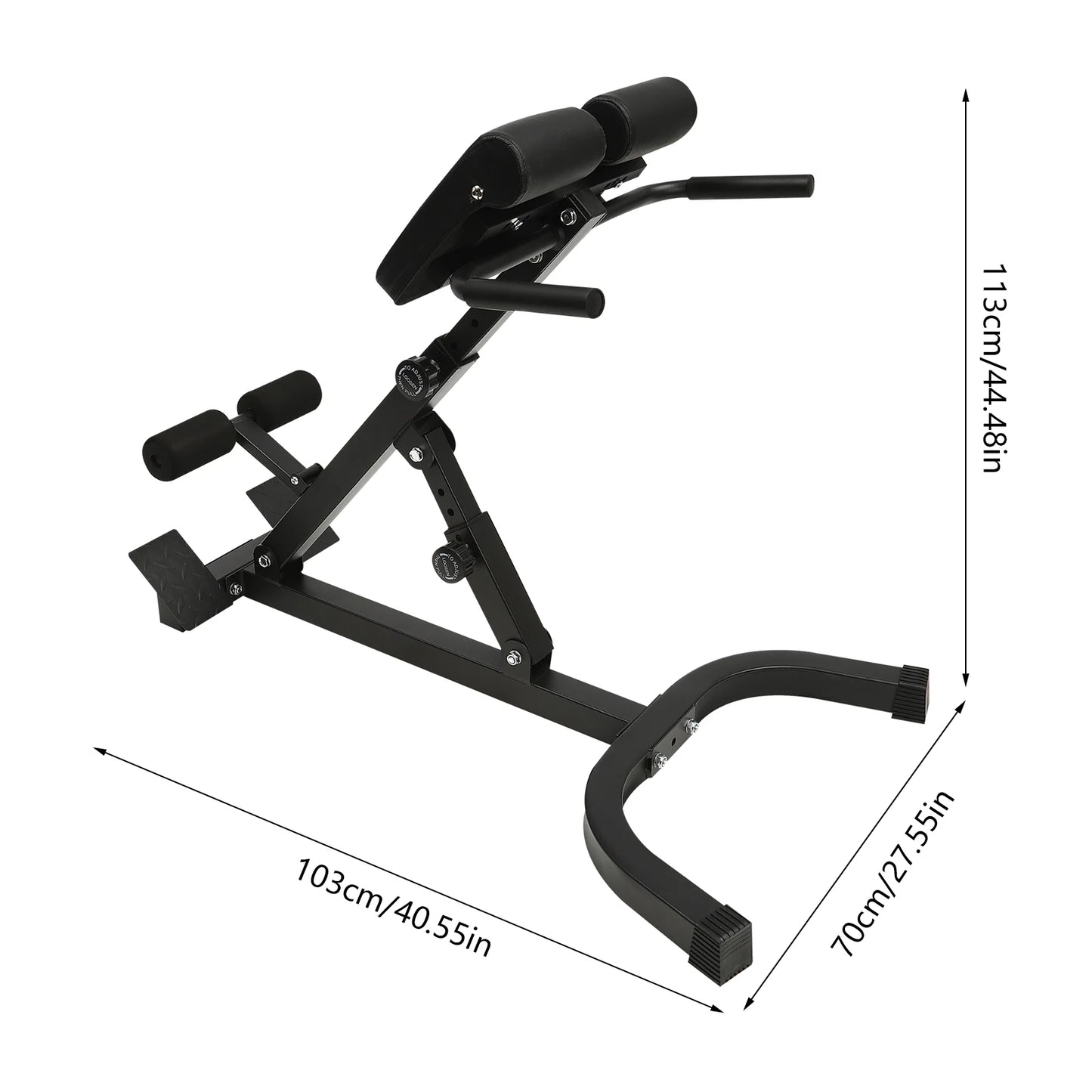 Back Extension Roman Chair Steel Frame Foldable Hyperextension Bench 5 Incline Angles 8 Adjustable Abdominal Pad Length 150Kg Load Capacity Multi-functional Core Workout Bench Anti-slip Handle Pedal Home Gym Fitness Equipment