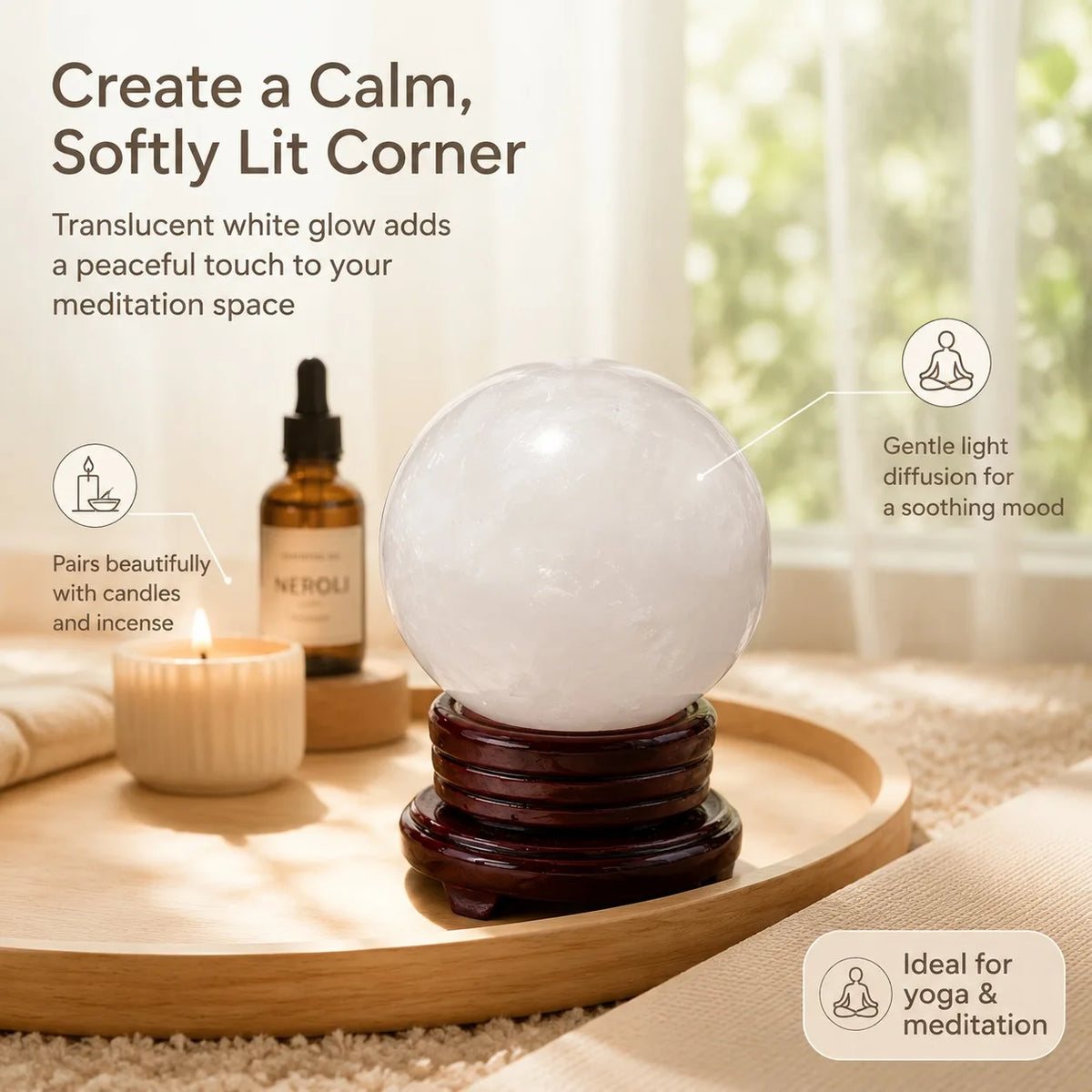 1 white quartz crystal ball, mineral specimen, random style, polished crystal ball, elegant decorative ornament, suitable for home office living room decoration, is the perfect birthday gift for family, friends, and crystal e
