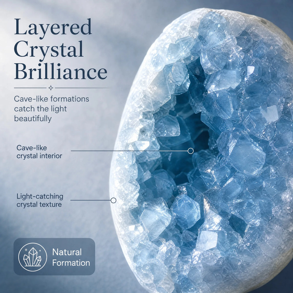 Natural Bohemian style blue crystal cave, random in style, suitable for decoration, can be used as a natural crystal gift for housewarming, Christmas, opening ceremonies, and business gifts. The crystal cave is placed on the