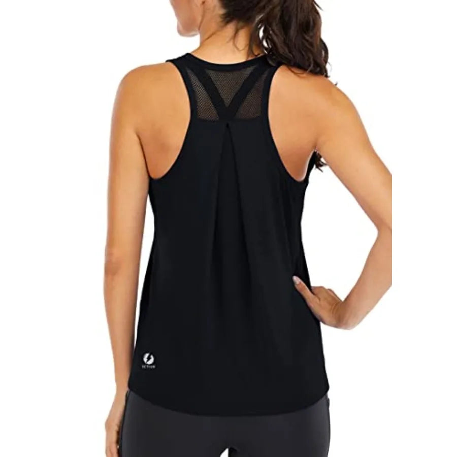 ICTIVE Workout Tops for Women Loose Fit Racerback Mesh Backless Muscle Tank Running Shirts