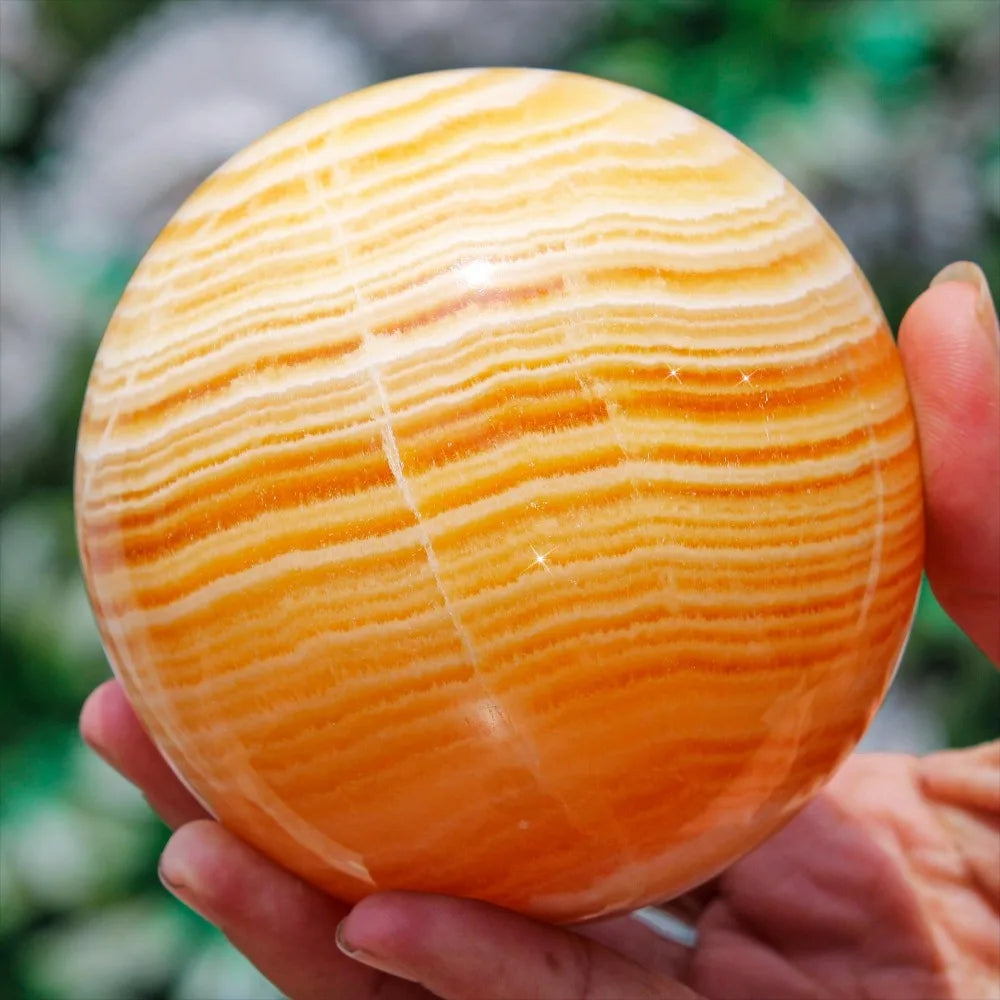 6.5-7cm  Yellow Calcite Sphere Honey Crystal  Home Decor Ball  Healing Stone  Stripes Orange Sphere