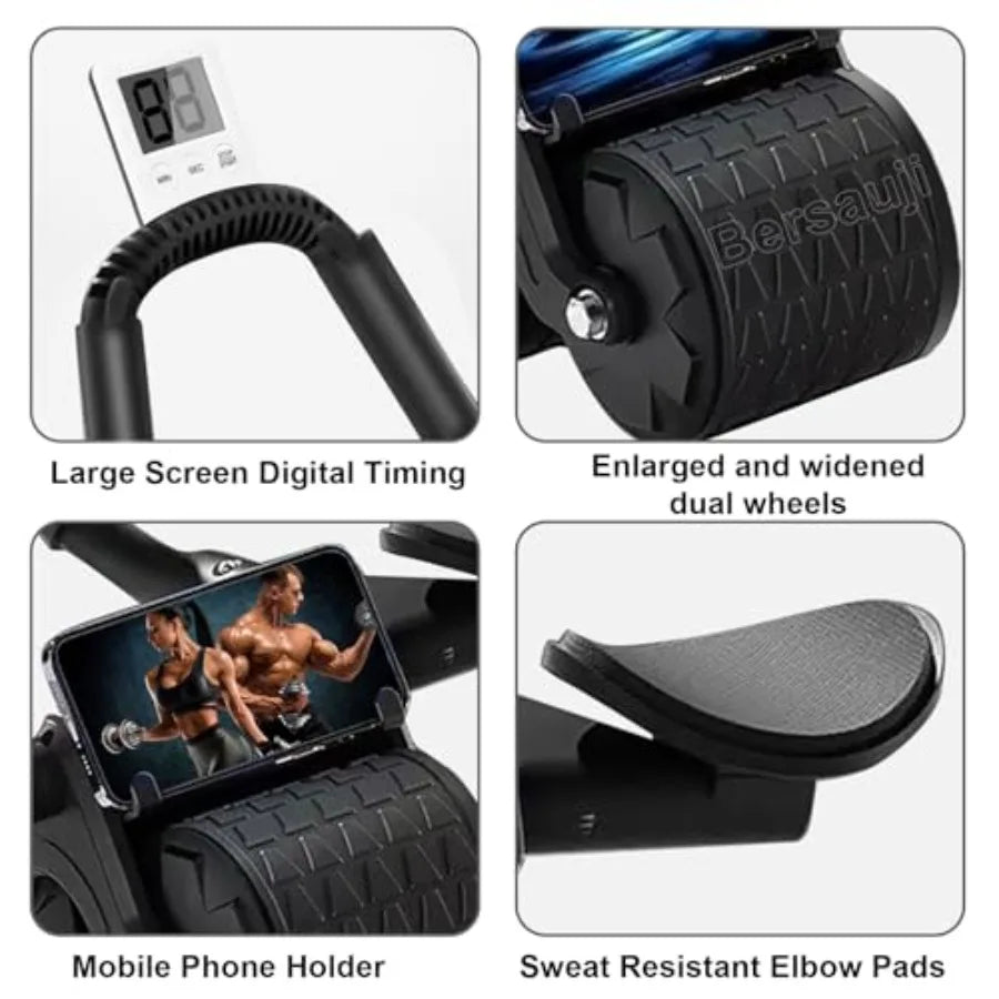 2026 Upgraded Ab Roller Wheel with Knee Mat andTimer - Automatic Rebound Abdominal Wheel with Elbow Support, Abs Workout Equipm