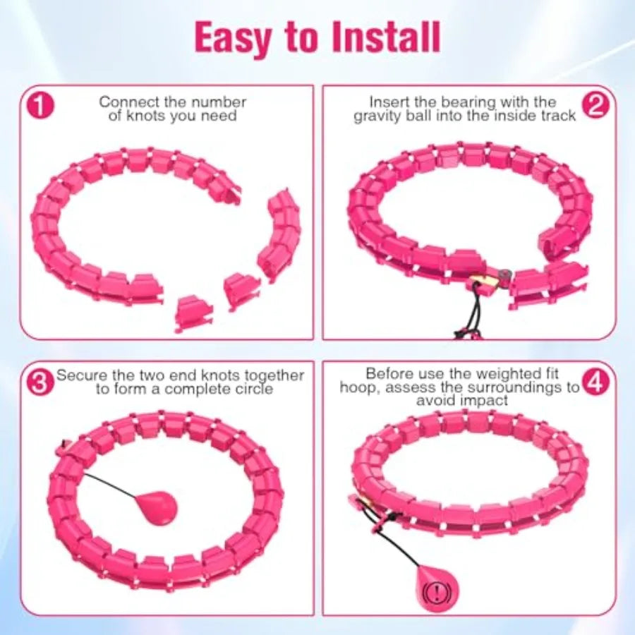 Fit Hoop Weighted Hula Pilates Circles, 32 Detachable Parts and 65-Inch Plus-Size Fit, Weight Loss Fitness Gear, Quiet Home Wor