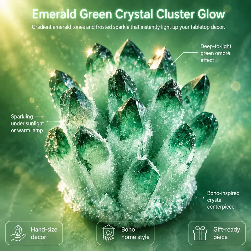 1 green quartz crystal cluster flower, random style, exquisite home decoration, DIY desktop design decoration, suitable for stunning green crystal clusters, is the best choice for housewarming, opening, and business gift givi