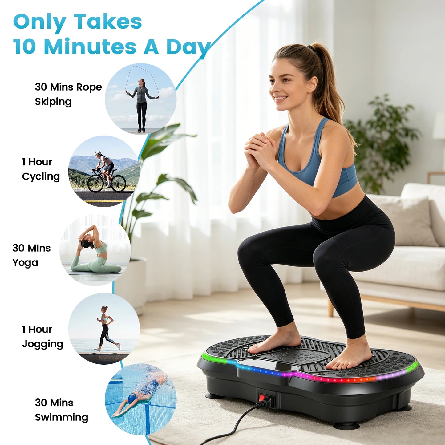 Smart Vibration Plate Exercise Machine With LED Light Strip Deep Muscle Full Body Workout Fitness Platform with 200 Adjustable Speed Levels 10 Training Modes for Weight Loss Toning & Relaxation