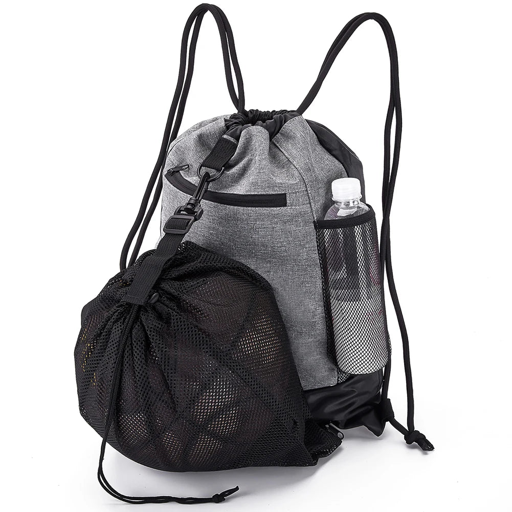 Drawstring Basketball Backpack Foldable Soccer Backpacks Women Yoga Bag Gym Sackpack With Detachable Mesh Bag For Outdoor Sports