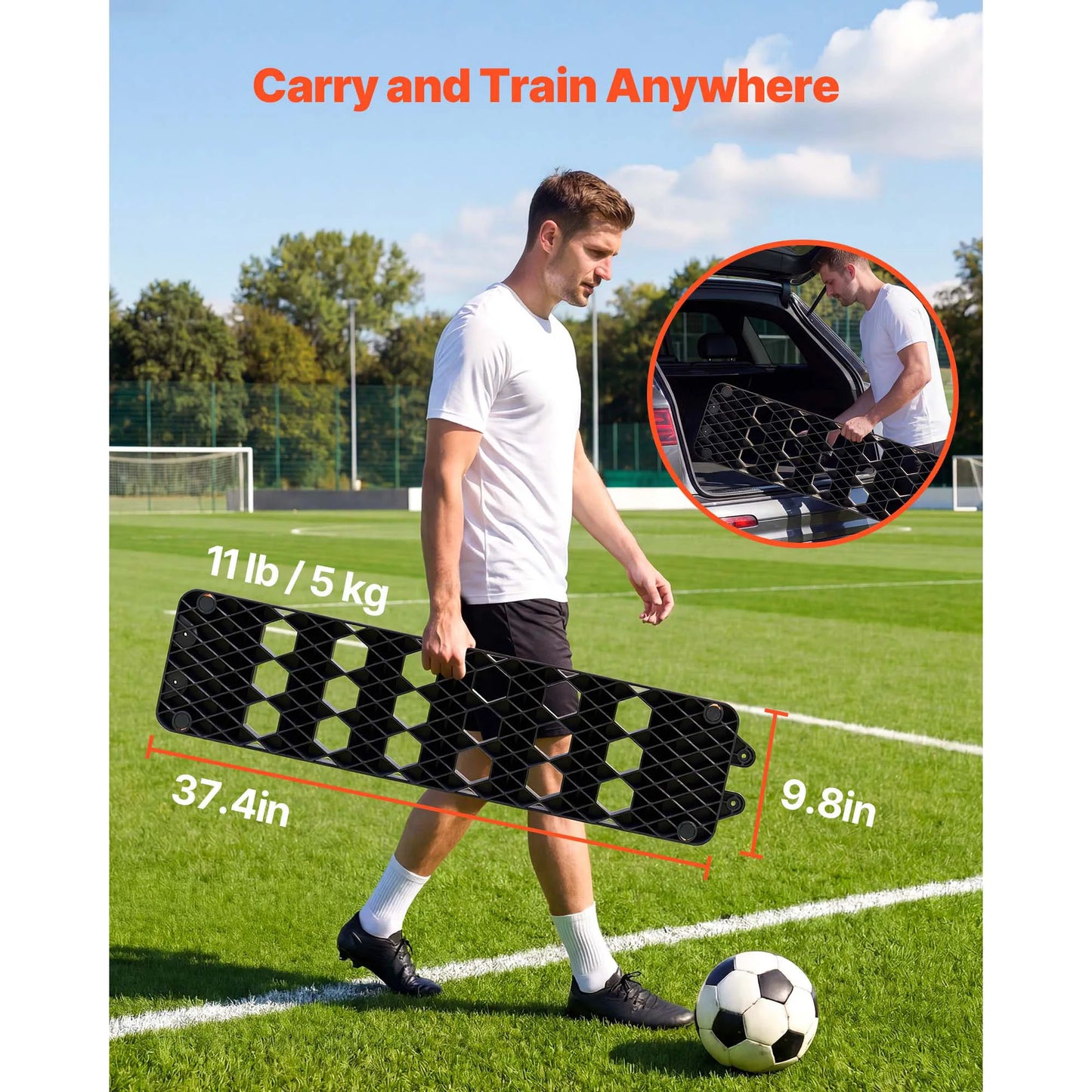 SucceBuy 37.4x9.8in Soccer Rebounder Board Dual Surface Sports Kick Back Trainer 3 Adjustable Angles for Passing Reaction Skills