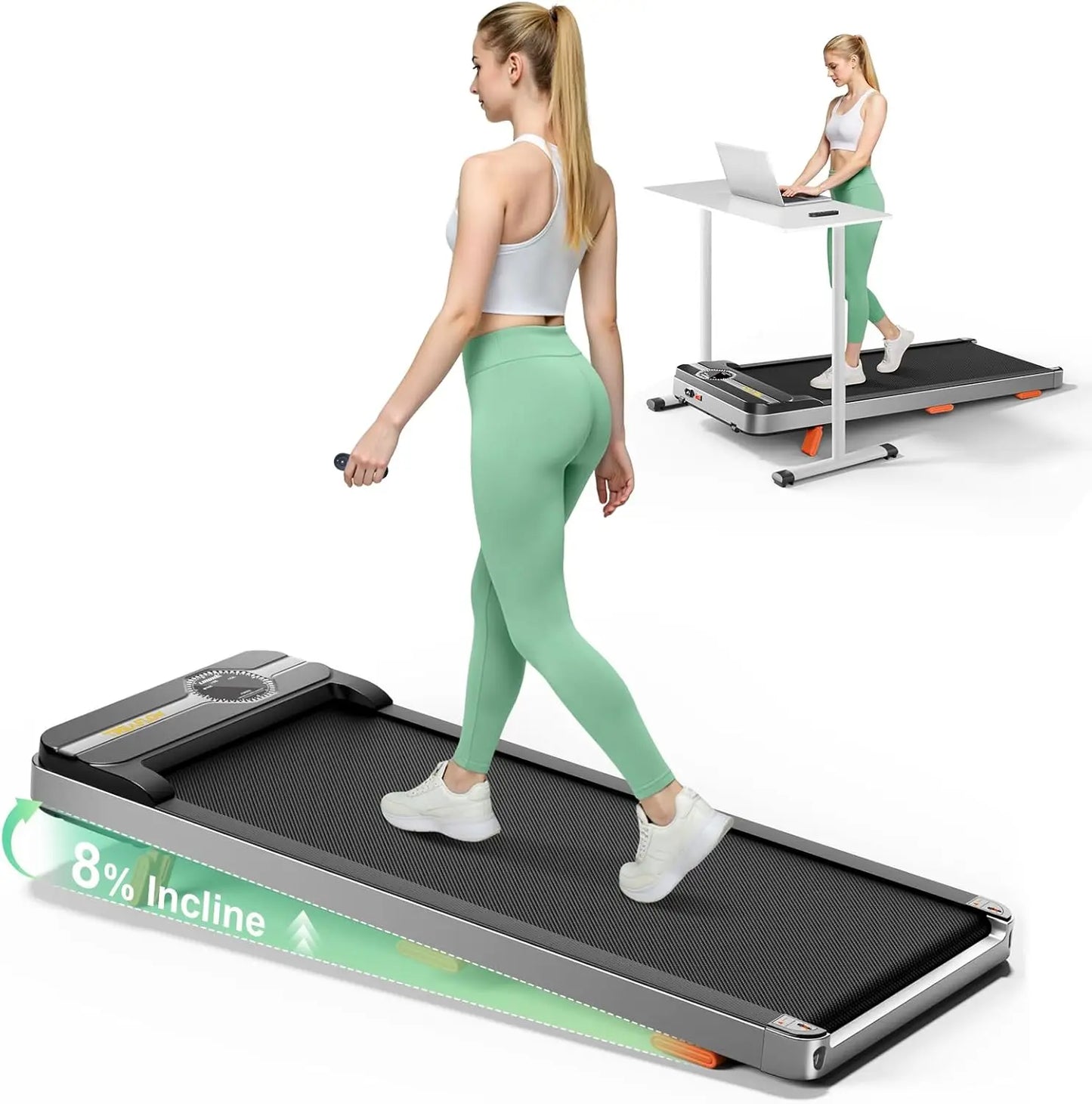 Under Desk Treadmill with Incline 2.5HP Walking Pad for Home Office 265 lbs Capacity LED Remote