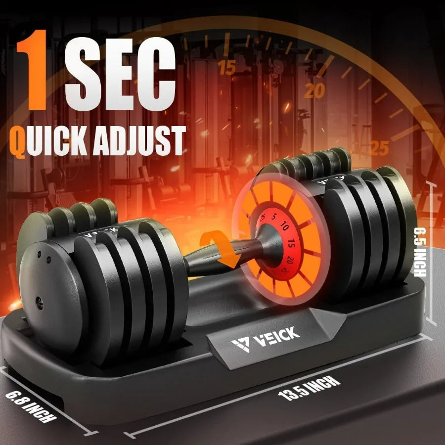 25 lbs Adjustable Dumbbell with Anti-Slip Turning Handle, Fast Adjust Weight for Men Women, Exercise Equipment with Tray for Hom