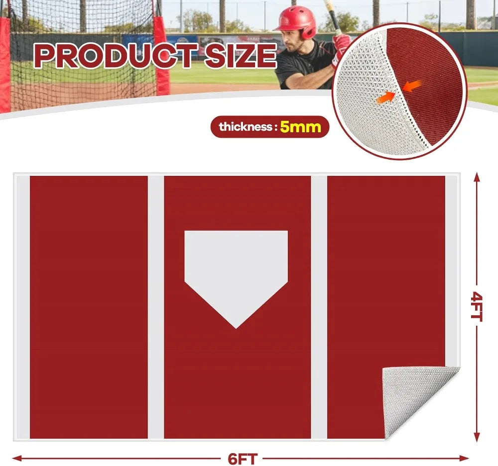 6 x 4 ft Baseball Hitting Mat with Non-Slip Rubber Backing, High-Visibility Stripes, Cushioned Surface, Durable Indoor/Outdoor Batting Mat, Portable Batting Stance Practice Mat
