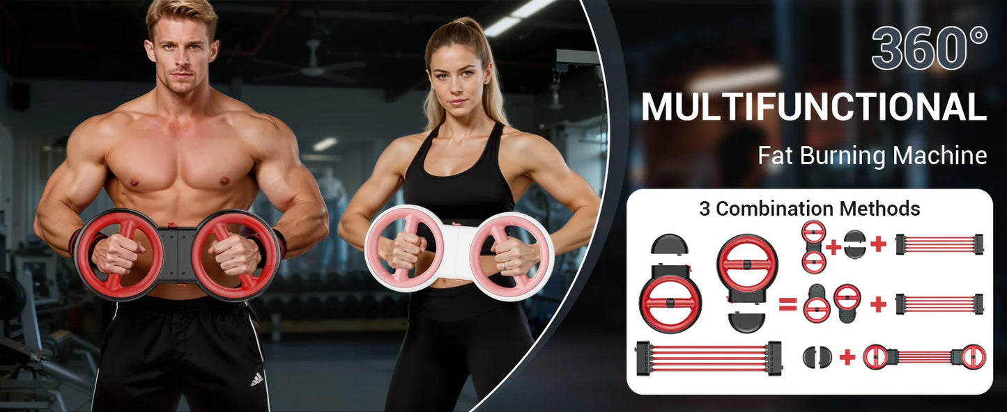 3-in-1 Upper Body Strength Trainer - Detachable Rotator Burn Machine, 360°Hand-Crank Forearm Trainer & Resistance Band, Portable Home/Gym Equipment for Men & Women