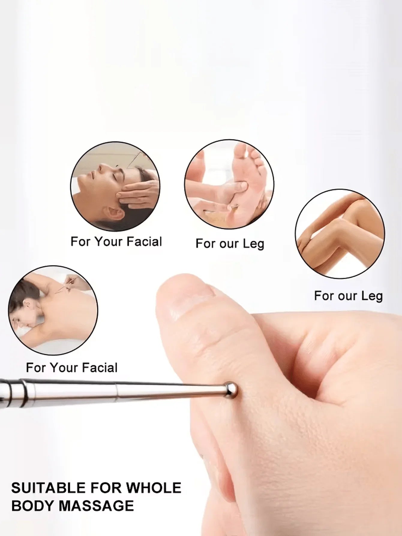 1pc Stainless Steel Acupressure Massage Pen, For Muscle Tension, Manual Stick, No Plastic Material, Suitable For Eyes, Face, Fee