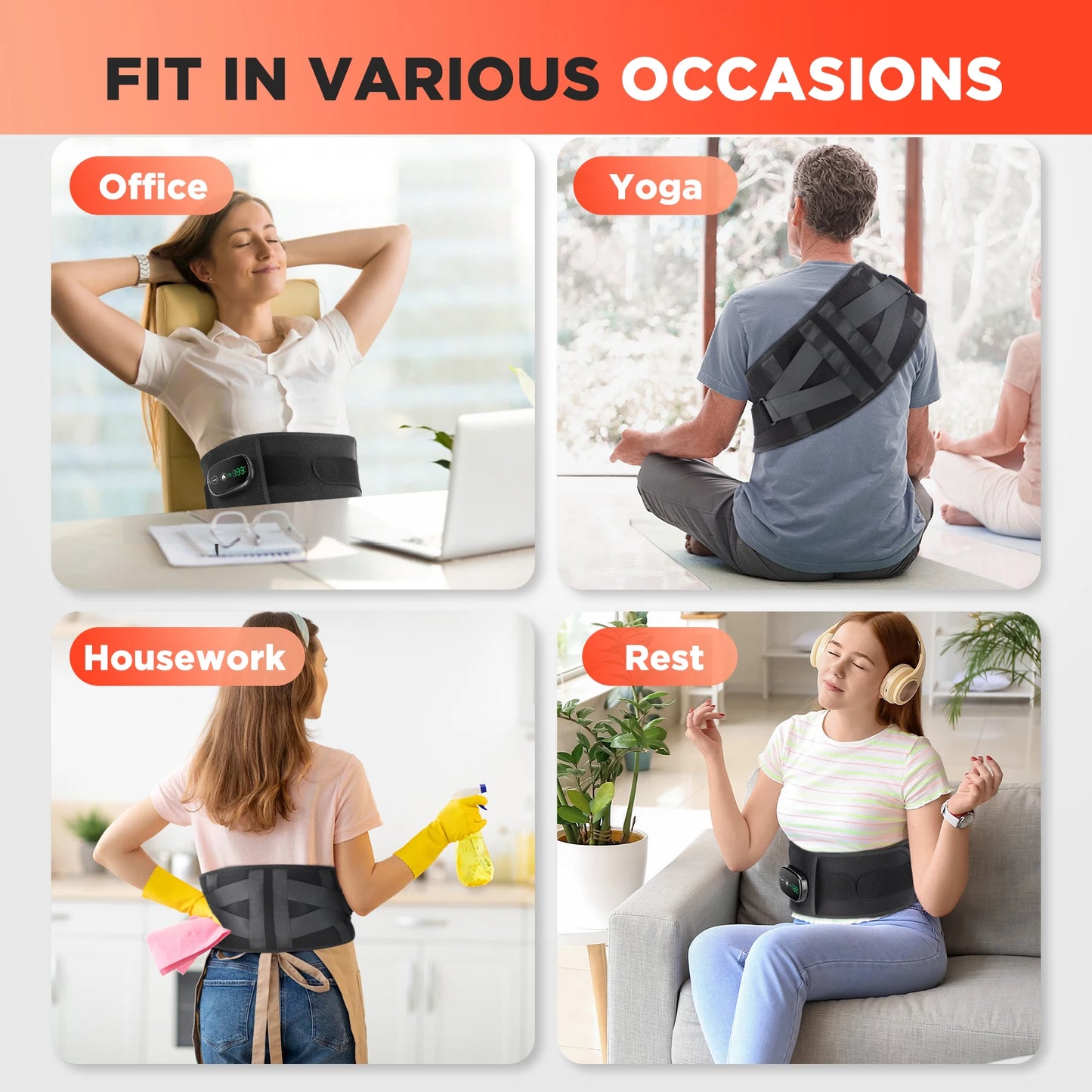 Heating Vibration Massager Belt, Red Light Hot Compress Waist Support Brace Waist Back Massage Lumbar Support Belt