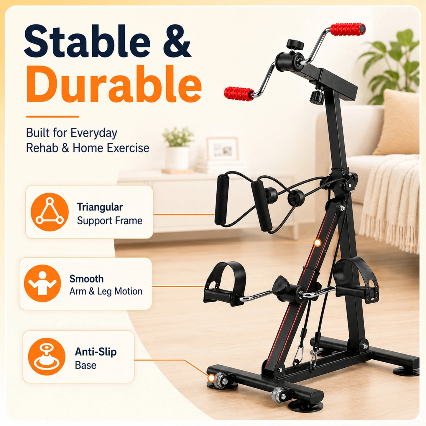 Adjustable Resistance Under Desk Exercise Bike, Stationary Upright Pedal Cycle for Elderly Leg Strength & Aerobic Training, Arm Leg Rehabilitation Peddler Machine for Seniors, Physical Therapy Home Gym Equipment