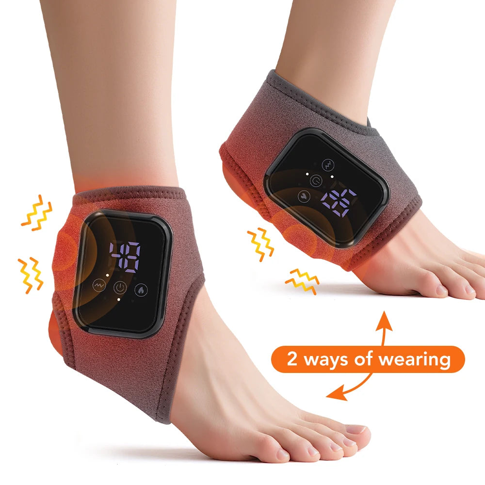 Heated Ankle Massager with Vibration, Hot Compress Ankle Support Wrap for Sprain Relief, Joint Protection Foot Brace