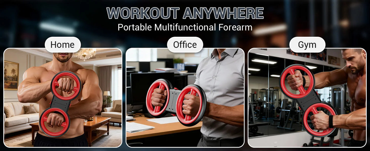 3-in-1 Upper Body Strength Trainer - Detachable Rotator Burn Machine, 360°Hand-Crank Forearm Trainer & Resistance Band, Portable Home/Gym Equipment for Men & Women