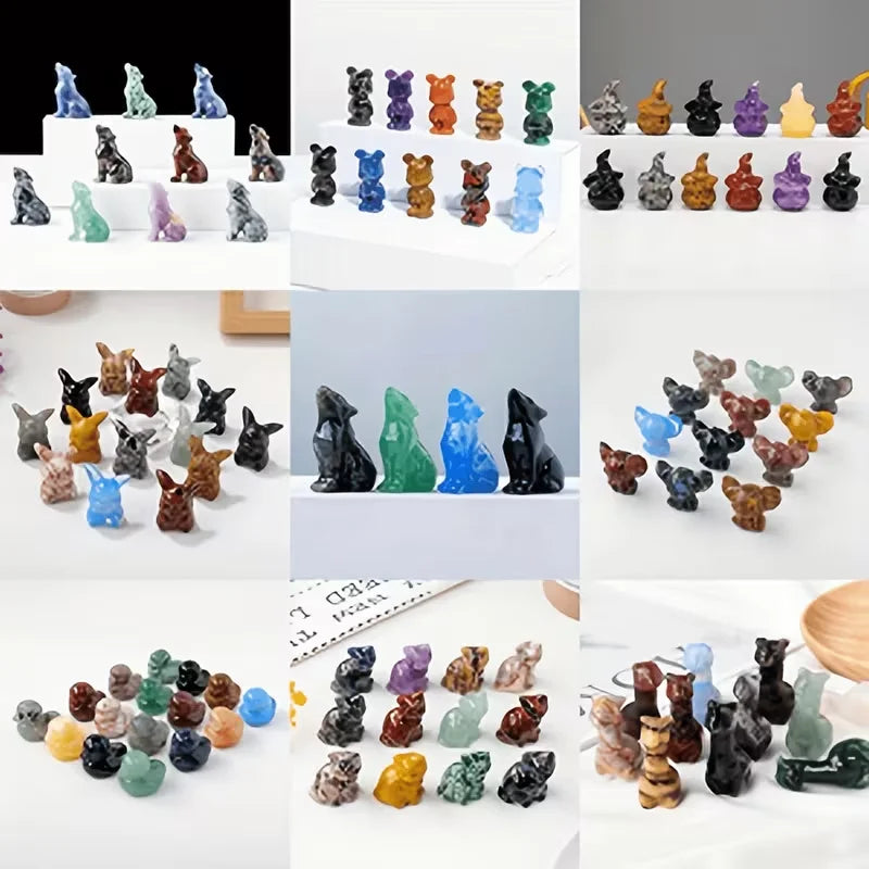 Random style 3pcs natural crystal animal carving ornaments, original mineral specimens, mini home decoration ornaments, high-quality and exquisite holiday gift handicrafts