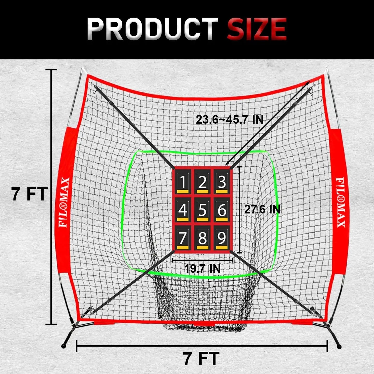 7x7 ft Baseball & Softball Practice Net with 9 Numbered Strike Zone | PRO Training Net for Hitting, Pitching & Batting | with Carry Bag, Bow Frame for All Ages & Skills